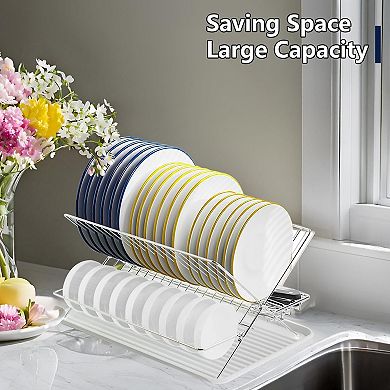 Stainless Steel 2 Tier Collapsible Dish Drying Rack Large Capacity Foldable