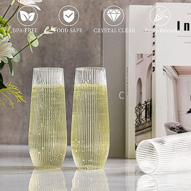 36pcs Stemless Plastic Champagne Flutes 9oz Disposable Ribbed Design for Weddings Events