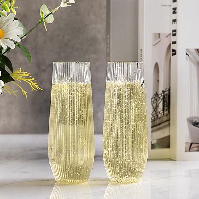 36pcs Stemless Plastic Champagne Flutes 9oz Disposable Ribbed Design for Weddings Events