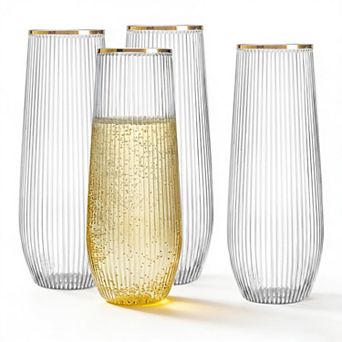 36 pc Stemless Plastic Champagne Flutes 9oz Disposable Ribbed Design for Weddings Events