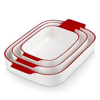 Ceramic Baking Set 3 Rectangular Casserole Dishes Oven Safe Bakeware with Handles Stackable Gift