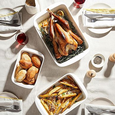 3-Piece Ceramic Casserole Dish Set with Roasting Racks Oven Safe Bakeware for Lasagna Roasting