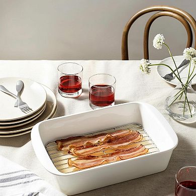 3-Piece Ceramic Casserole Dish Set with Roasting Racks Oven Safe Bakeware for Lasagna Roasting