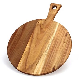 Wooden Round Chopping Board w/ Handle Charcuterie Tray Rustic Farmhouse Serving Platter