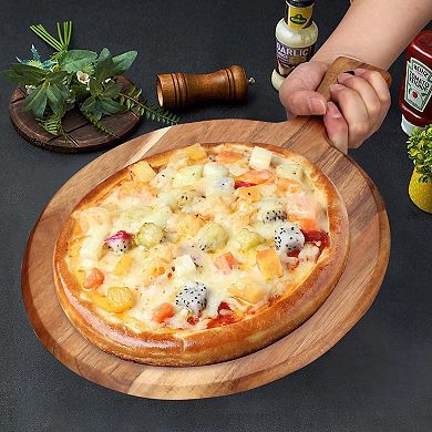 Wooden Round Chopping Board w/ Handle Charcuterie Tray Rustic Farmhouse Serving Platter