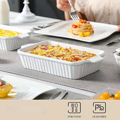 Porcelain Casserole Dishes Set Oven Safe Lead Free Ceramic Baking Pans with Handles