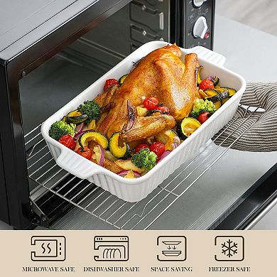Porcelain Casserole Dishes Set Oven Safe Lead Free Ceramic Baking Pans with Handles