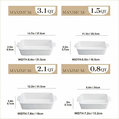 Porcelain Casserole Dishes Set Oven Safe Lead Free Ceramic Baking Pans with Handles