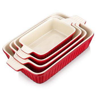 Porcelain Casserole Dishes Set Oven Safe Lead Free Ceramic Baking Pans with Handles