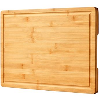 18" Large Bamboo Cutting Board with Juice Grooves & Handles