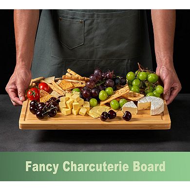 18" Large Bamboo Cutting Board with Juice Grooves & Handles