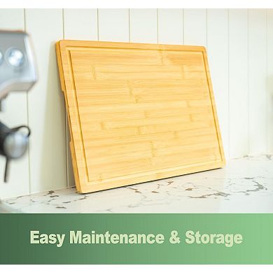 18" Large Bamboo Cutting Board with Juice Grooves & Handles