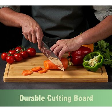 18" Large Bamboo Cutting Board with Juice Grooves & Handles
