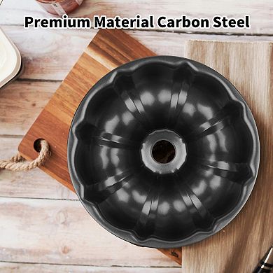 9.5" Non-Stick Carbon Steel Fluted Tube Cake Pan for Baking Pound Cake Jello Flan