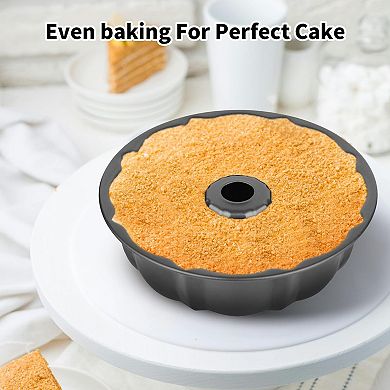 9.5" Non-Stick Carbon Steel Fluted Tube Cake Pan for Baking Pound Cake Jello Flan