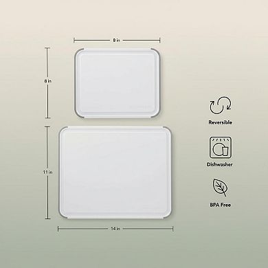 Classic Nonslip 2-Piece Plastic Chopping Boards Set Perimeter Trench Dishwasher Safe BPA Free