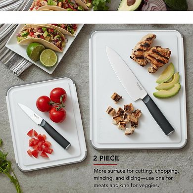 Classic Nonslip 2-Piece Plastic Chopping Boards Set Perimeter Trench Dishwasher Safe BPA Free