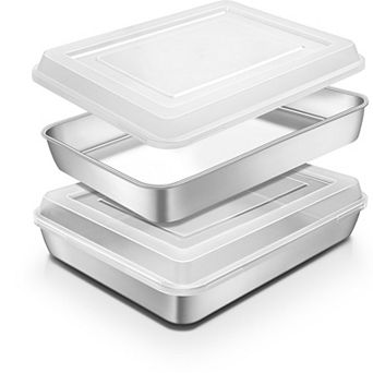 Stainless Steel Baking Pan with Lid 2-Pack Heavy Duty Dishwasher Safe Oven Safe