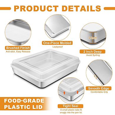 Stainless Steel Baking Pan with Lid 2-Pack Heavy Duty Dishwasher Safe Oven Safe