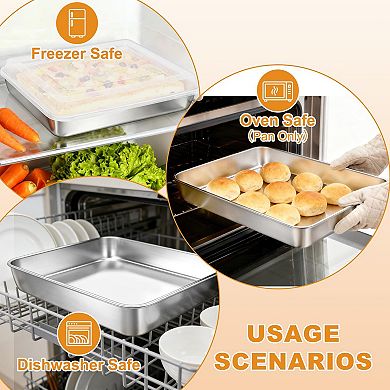Stainless Steel Baking Pan with Lid 2-Pack Heavy Duty Dishwasher Safe Oven Safe