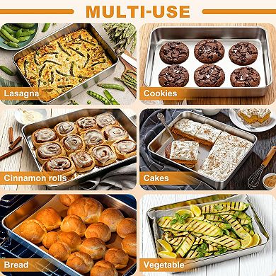 Stainless Steel Baking Pan with Lid 2-Pack Heavy Duty Dishwasher Safe Oven Safe