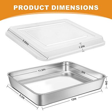 Stainless Steel Baking Pan with Lid 2-Pack Heavy Duty Dishwasher Safe Oven Safe