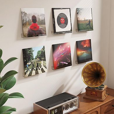 6 Pack Narrow Floating Shelves 12" Clear Vinyl Record Polish Picture Display