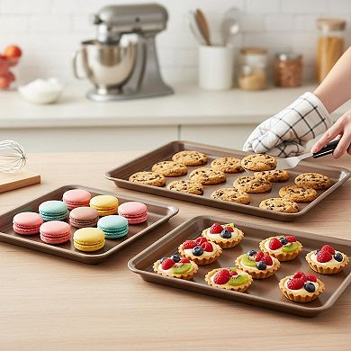 Gourmet 3-Piece Nonstick Bakeware Set Heavy Gauge Steel, Oven Safe 450F, Easy Clean Handling