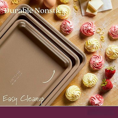 Gourmet 3-Piece Nonstick Bakeware Set Heavy Gauge Steel, Oven Safe 450F, Easy Clean Handling
