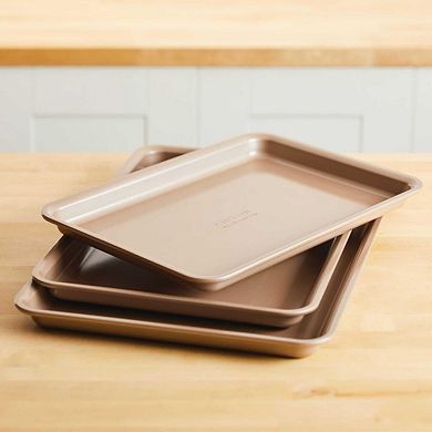Gourmet 3-Piece Nonstick Bakeware Set Heavy Gauge Steel, Oven Safe 450F, Easy Clean Handling