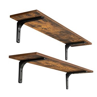 Long Wall Shelves Set of 2 Mounted Storage Ledges Sturdy Metal Brackets Easy Install for Living Room