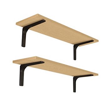 Long Wall Shelves Set of 2 Mounted Storage Ledges Sturdy Metal Brackets Easy Install for Living Room
