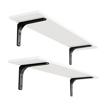 Long Wall Shelves Set of 2 Mounted Storage Ledges Sturdy Metal Brackets Easy Install for Living Room