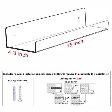 4 Pack Clear Acrylic Floating Wall Shelves for Bedroom Bathroom Display