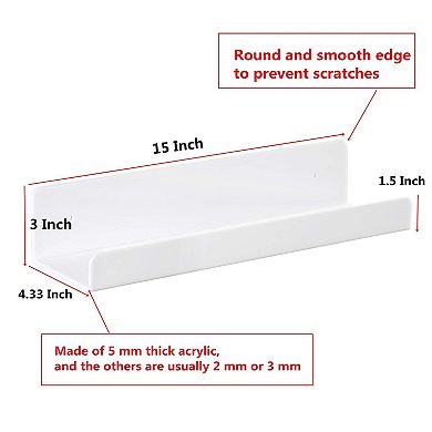 6 Pack Floating Shelves Wall Mounted 15 Inch Storage Rack for Bathroom Kitchen Books Display