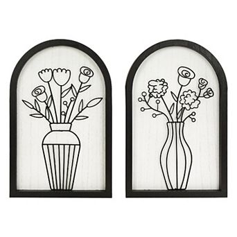 American Art Décor Arched Wire Bouquet Wood Frame Wall Decor 2 pc Set
