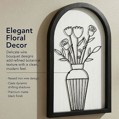 American Art Décor Arched Wire Bouquet Wood Frame Wall Decor 2-Piece Set