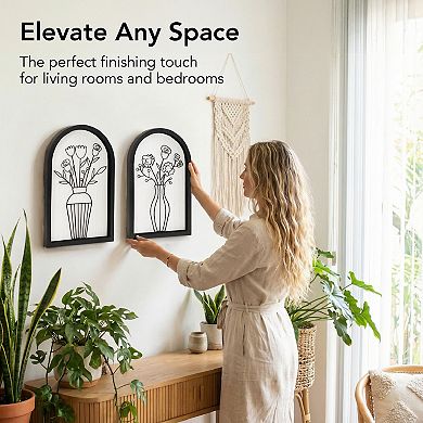 American Art Décor Arched Wire Bouquet Wood Frame Wall Decor 2-Piece Set