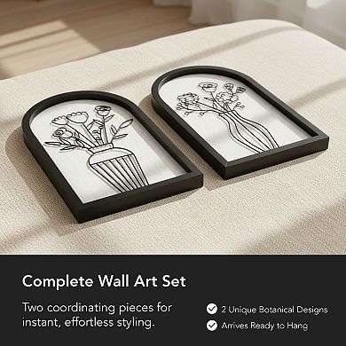 American Art Décor Arched Wire Bouquet Wood Frame Wall Decor 2-Piece Set
