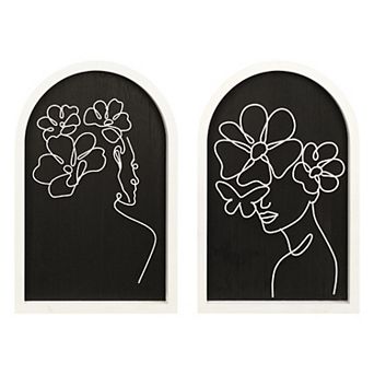 American Art Décor Arched Wire Floral Women Wood Frame Wall Decor 2 pc Set