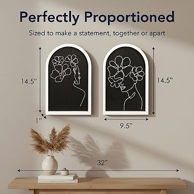 American Art Décor Arched Wire Floral Women Wood Frame Wall Decor 2-Piece Set