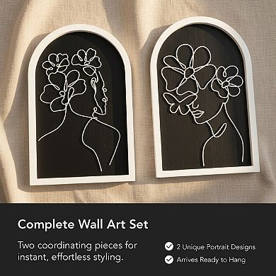American Art Décor Arched Wire Floral Women Wood Frame Wall Decor 2-Piece Set