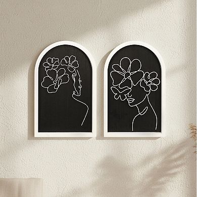 American Art Décor Arched Wire Floral Women Wood Frame Wall Decor 2-Piece Set