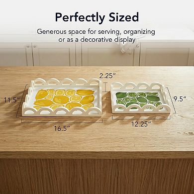 American Art Décor Set of 2 Scalloped Serving Trays Table Decor