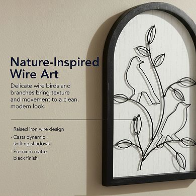 American Art Décor Arched Wire Birds Wood Frame Wall Decor 2-Piece Set