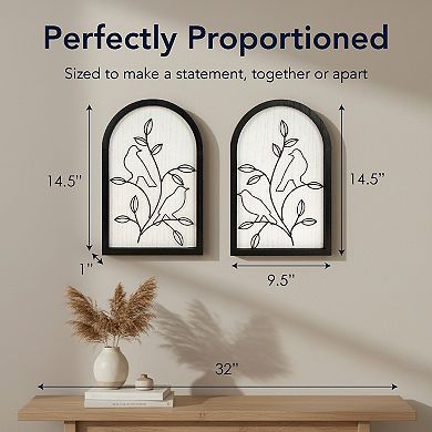 American Art Décor Arched Wire Birds Wood Frame Wall Decor 2-Piece Set