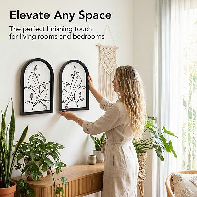 American Art Décor Arched Wire Birds Wood Frame Wall Decor 2-Piece Set