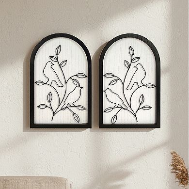 American Art Décor Arched Wire Birds Wood Frame Wall Decor 2-Piece Set
