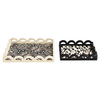 American Art Décor Leopard & Zebra Set of 2 Scalloped Serving Trays Table Decor