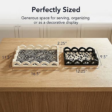 American Art Décor Leopard & Zebra Set of 2 Scalloped Serving Trays Table Decor